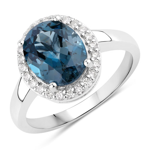 Rings-2.79 Carat Genuine London Blue Topaz and Lab Grown Diamond .925 Sterling Silver Ring